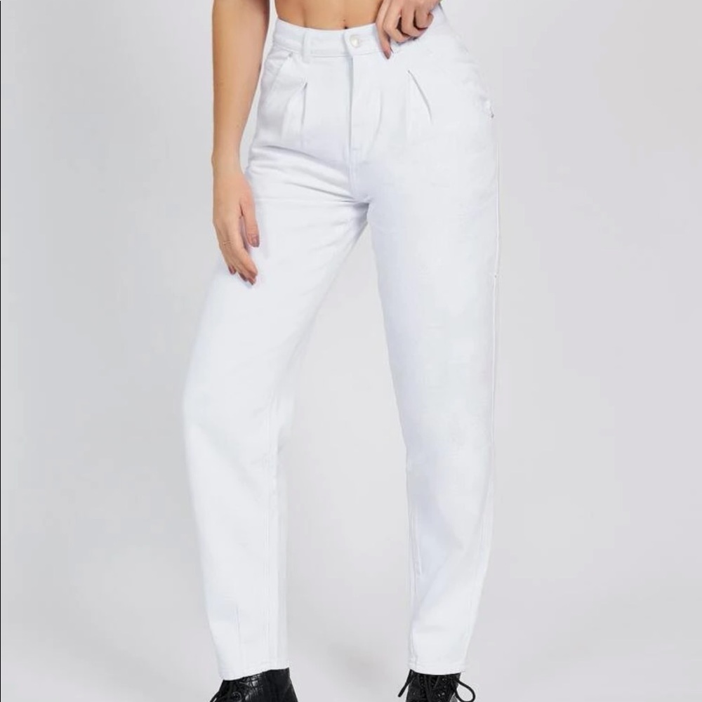 New Tall XS SHEIN Pleated White Mom Jeans